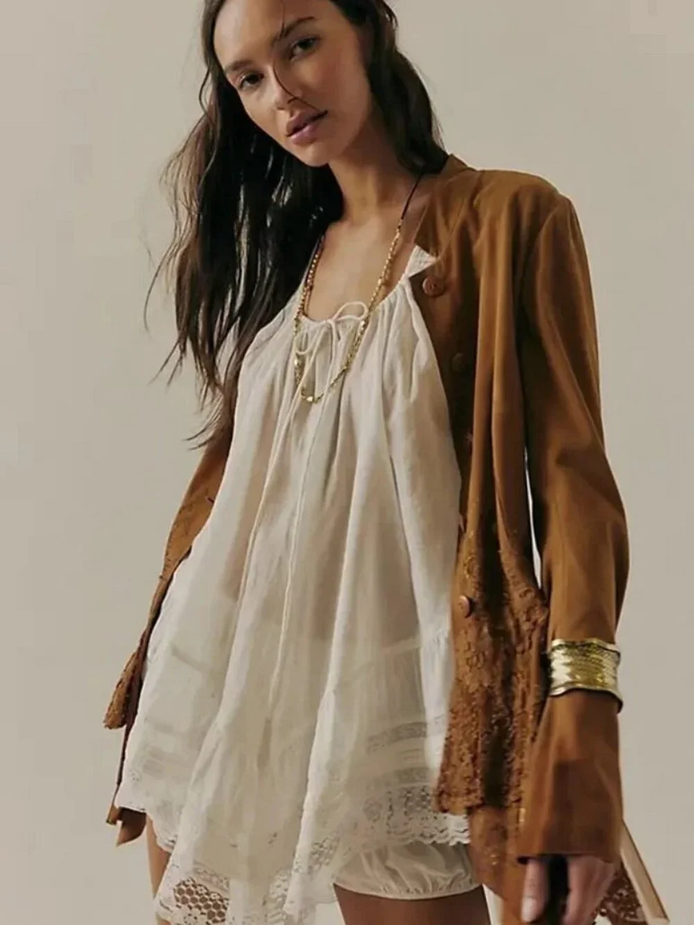 Free People Coretta Tunic Top Sleeveless Drawstring Racer-back Lace XS